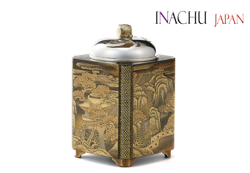 輪島塗香炉 極山水蒔絵 忠右エ門作